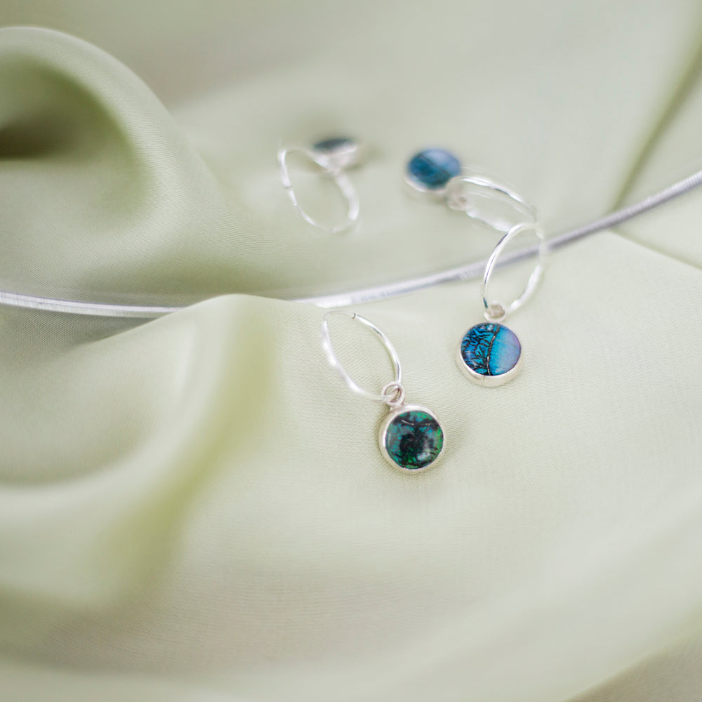 Sterling opal hoops